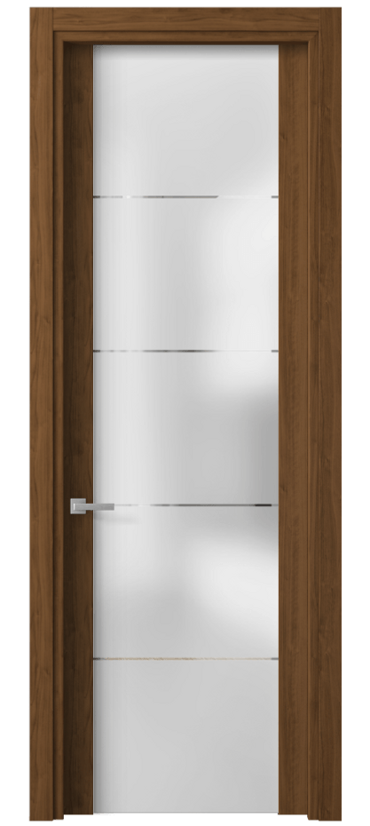 Межкомнатная дверь Planum 4114 Лесной орех Сатинированное стекло с гравировкой «КВАДРО», триплекс Цена 32639 ₽ | Volhovec