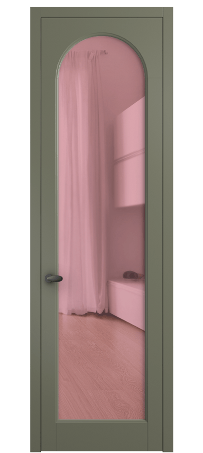 Межкомнатная дверь Palazzo 6804 Матовый оливковый тёмный Прозрачное розовое стекло, триплекс Цена 97029 ₽ | Volhovec