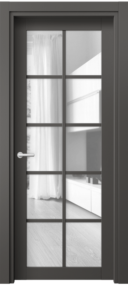 Межкомнатная дверь Neo 2106 ПЭТ графитовый Прозрачное стекло, триплекс, 6 мм Цена 26959 ₽ | Volhovec
