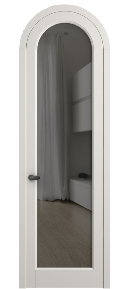 Межкомнатная дверь Палаццо 6814 Матовый пудровый белый Прозрачное серое стекло, триплекс Цена 128259 ₽ | Volhovec