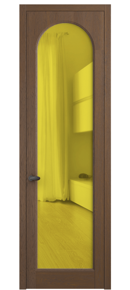 Межкомнатная дверь Palazzo 6804 Дуб каштановый матовый Прозрачное жёлтое стекло, триплекс Цена 148229 ₽ | Volhovec
