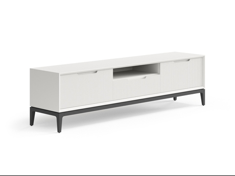 Мебель ТВ тумба Velvet. Цвет Матовый тёплый серый. Материал Гладкая эмаль. Коллекция ТВ тумба Velvet. Картинка.