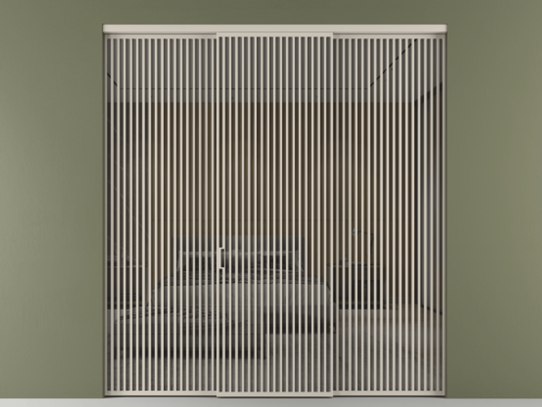 Перегородка Формато внутри проёма 3 створки АЛПР 040.06 Алюминий светло-бежевый Рефлективное серое стекло "Стопсол", калёное Цена 611600 ₽ | Volhovec