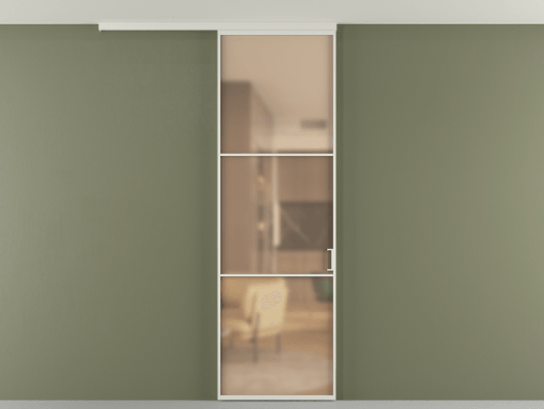 Перегородка Формато вдоль стены на потолок 1 створка АЛПР 040.03 Алюминий Белый Сатинированное оранжевое стекло, триплекс Цена 93188 ₽ | Volhovec