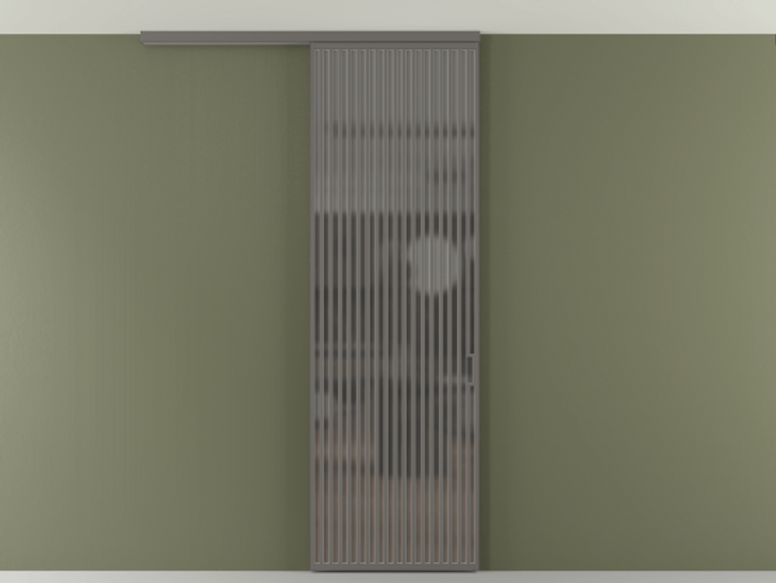 Перегородка Формато вдоль стены на потолок 1 створка АЛПР 040.06 Алюминий классический серый Сатинированное серое стекло, триплекс Цена 187228 ₽ | Volhovec