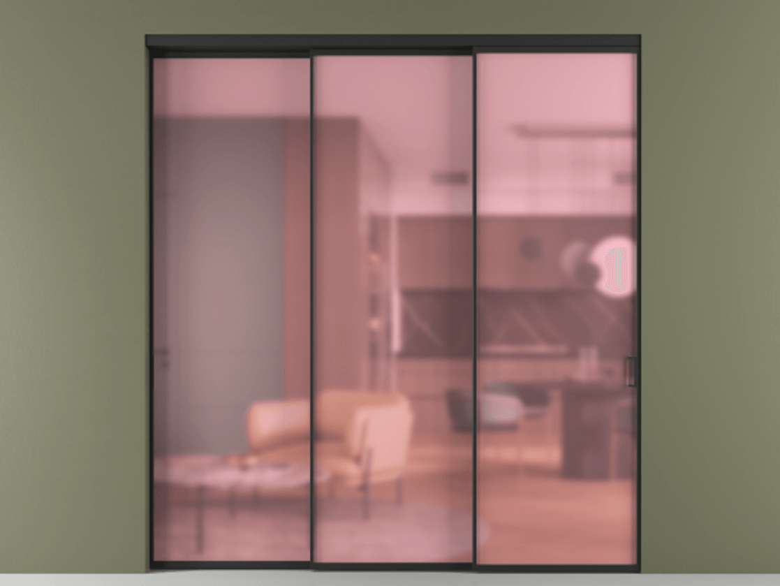 Перегородка Formato внутри проёма телескопик синхро 2 АЛПР 040.01 Алюминий Черный Сатинированное розовое стекло, триплекс Цена 2131900 AMD  | Volhovec