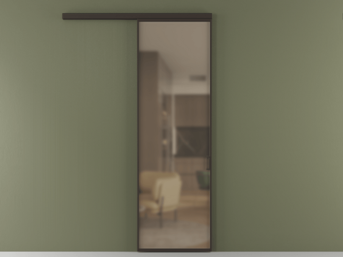 Перегородка Formato вдоль стены 1 створка АЛПР 040.01 Алюминий антрацит Сатинированное бронзовое стекло, триплекс Цена 101760 ₽  | Volhovec