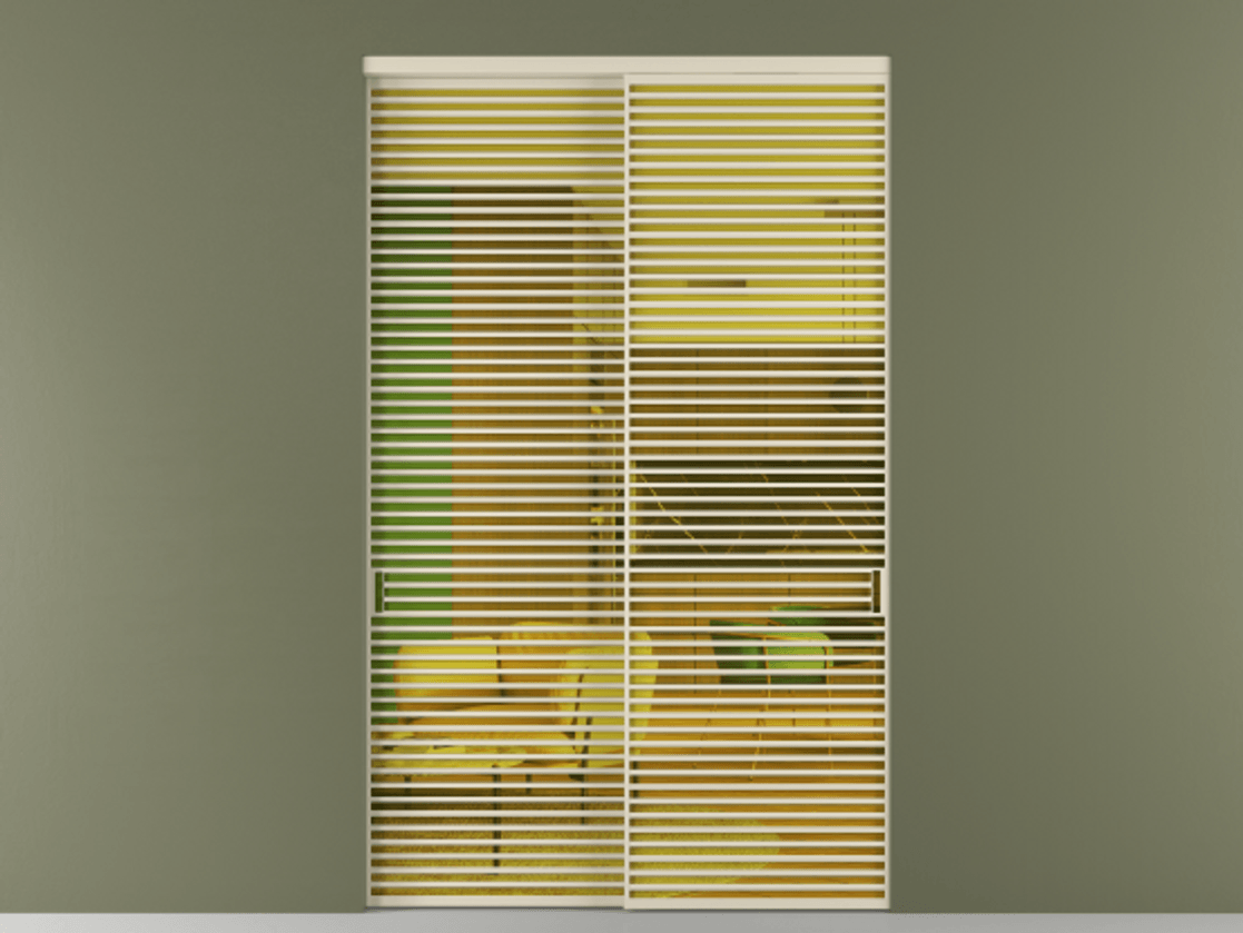 Межкомнатная дверь New Перегородка Formato внутри проёма двустворчатая АЛПР 040.07 Алюминий бежево-серый Прозрачное жёлтое стекло, триплекс Цена 638500  | Volhovec