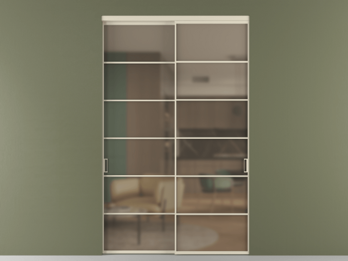 Перегородка Формато внутри проёма 2 створки АЛПР 040.04 Алюминий бежево-серый Сатинированное бронзовое стекло, триплекс Цена 436450 ₽  | Volhovec