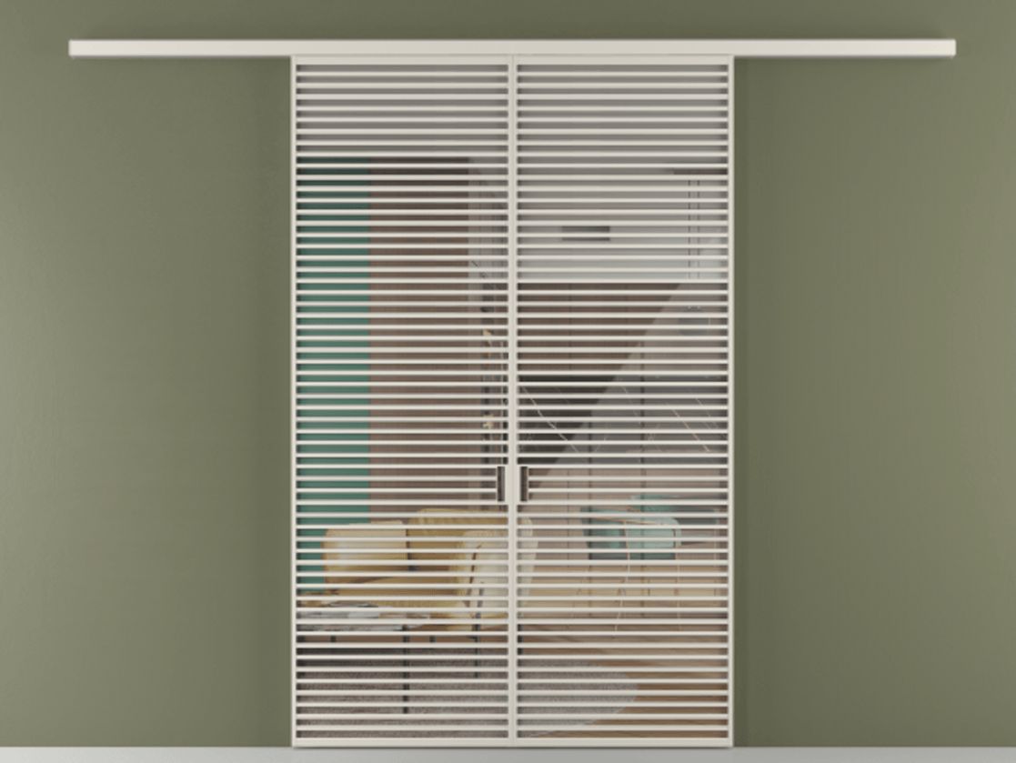 Перегородка Формато вдоль стены 2 створки АЛПР 040.07 Алюминий облачно-серый Рефлективное прозрачное стекло "Стопсол", калёное Цена 445000 ₽ | Volhovec