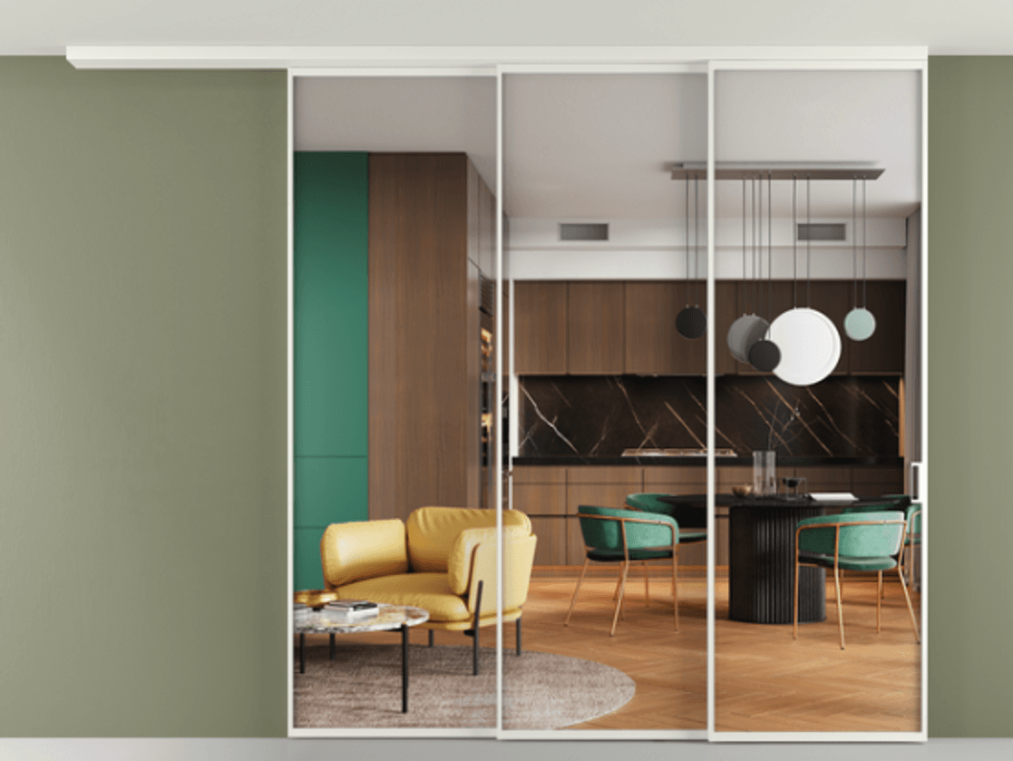 Перегородка Формато вдоль стены на потолок 3 створки с синхронным механизмом АЛПР 040.01 Алюминий светло-серый Прозрачное стекло "Кристал Вижн", калёное. Цена 401308 ₽ 1. Полотно 2 шт. (800/2100 мм)
2. Комплект установки раздвижной системы
3. Базовый комплект фурнитуры
4.Ручка Рондо. Фабрика дверей Волховец 8 (800) 551 43 19 Перегородка Формато вдоль стены на потолок 3 створки с синхронным механизмом АЛПР 040.01 Алюминий светло-серый Прозрачное стекло "Кристал Вижн", калёное Цена 401308 ₽ | Volhovec