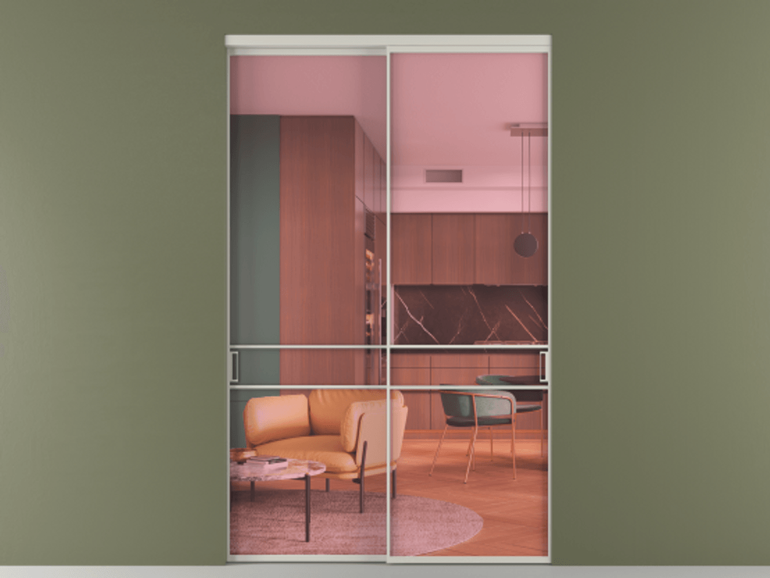 Перегородка Формато внутри проёма 2 створки АЛПР 040.02 Алюминий тёплый серый Прозрачное розовое стекло, триплекс Цена 432260 ₽  | Volhovec