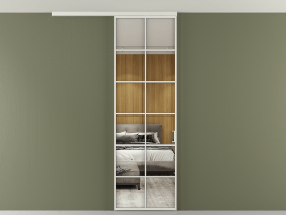 Перегородка Формато вдоль стены на потолок 1 створка АЛПР 040.05 Алюминий серый Двустороннее зеркало, триплекс , триплекс 6 мм Цена 107852 ₽ | Volhovec