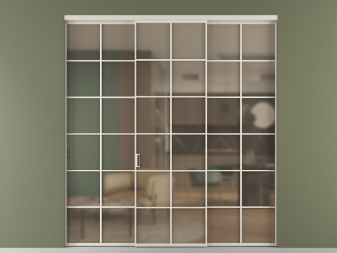 Перегородка Формато внутри проёма 3 створки АЛПР 040.05 Алюминий облачно-серый Сатинированное бронзовое стекло, триплекс Цена 254825 ₽ | Volhovec