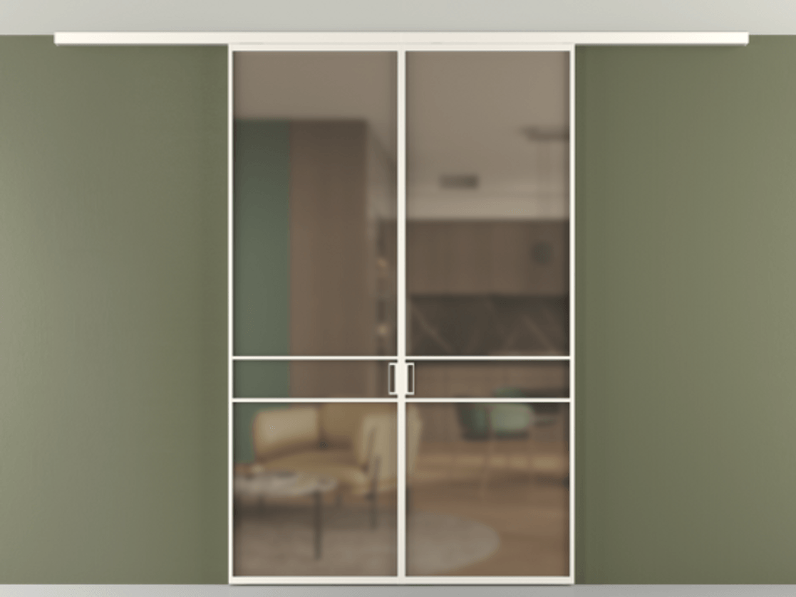 Перегородка Формато вдоль стены на потолок 2 створки АЛПР 040.02 Алюминий пудровый белый Сатинированное бронзовое стекло, триплекс Цена 194876 ₽ | Volhovec