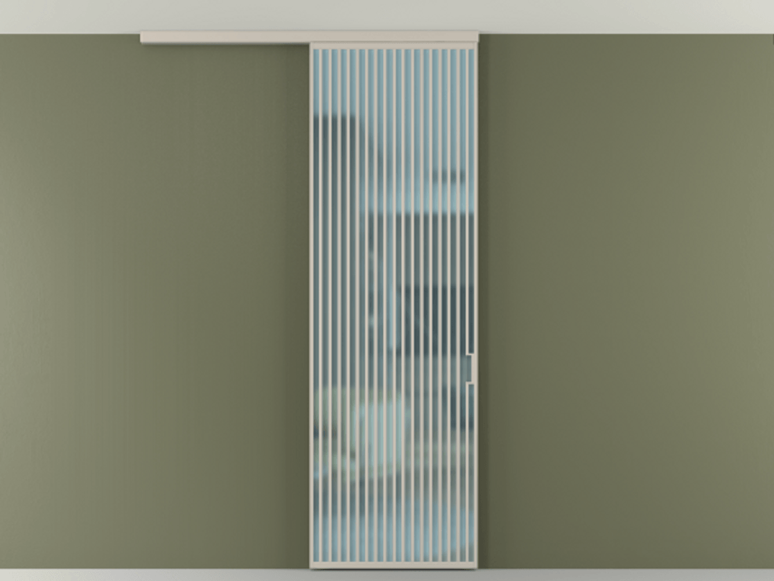 Перегородка Формато вдоль стены на потолок 1 створка АЛПР 040.06 Алюминий светло-бежевый Сатинированное голубое стекло, триплекс Цена 177708 ₽ | Volhovec