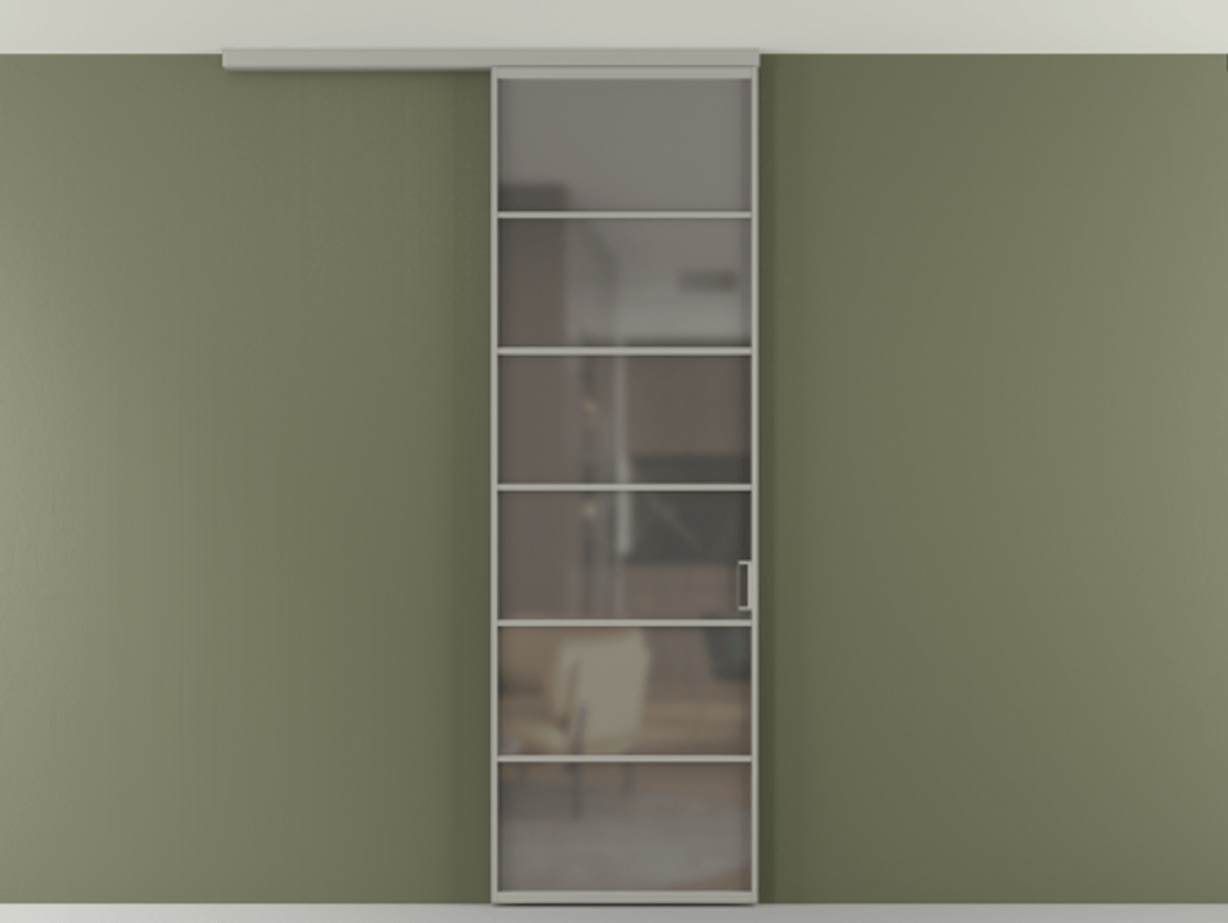 Перегородка Формато вдоль стены на потолок 1 створка АЛПР 040.04 Алюминий нейтральный серый Сатинированное серое стекло, триплекс Цена 107852 ₽ | Volhovec