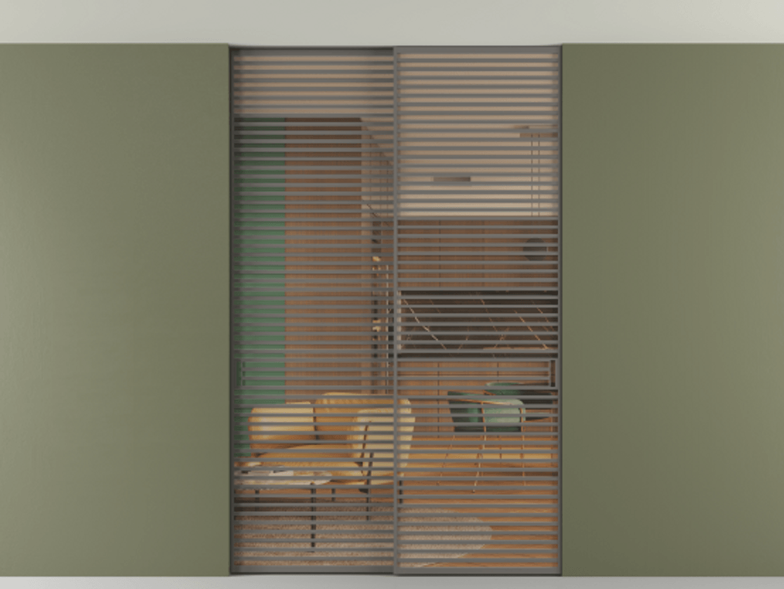 Перегородка Формато внутри проёма скрытое крепление в потолок 2 створки АЛПР 040.07 Алюминий классический серый Прозрачное оранжевое стекло, триплекс Цена 409915 ₽ | Volhovec