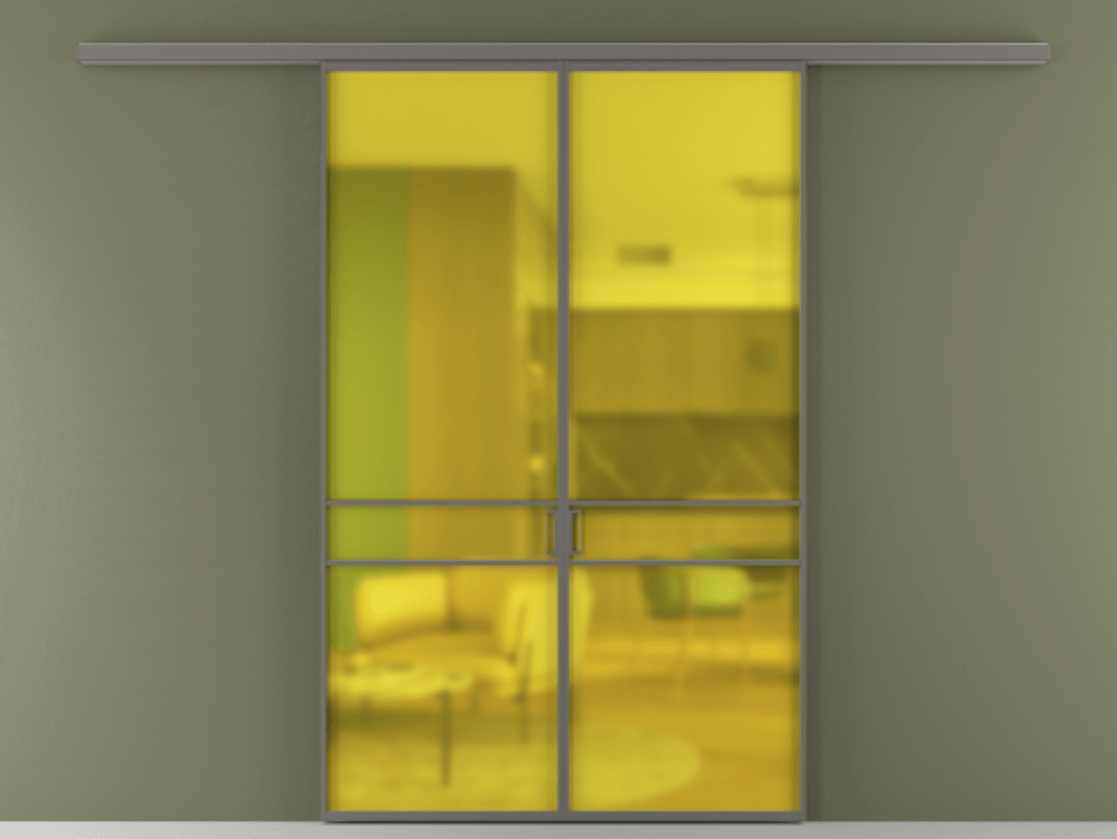 Перегородка Formato вдоль стены 2 створки АЛПР 040.02 Алюминий классический серый Сатинированное жёлтое стекло, триплекс Цена 339250 сом | Volhovec