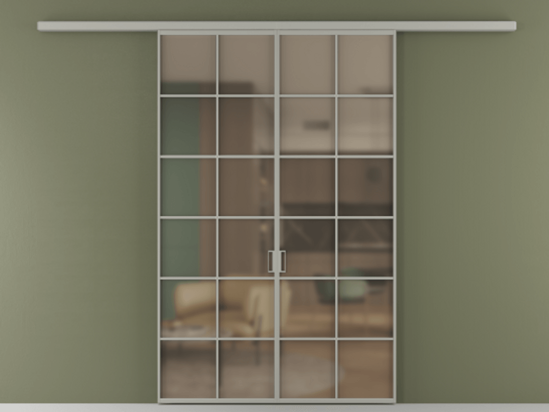 Перегородка Формато вдоль стены 2 створки АЛПР 040.05 Алюминий нейтральный серый Сатинированное бронзовое стекло, триплекс Цена 207150 ₽ | Volhovec