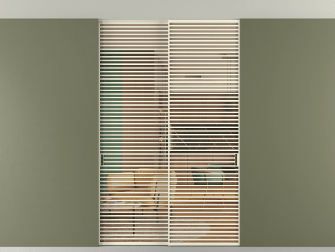 Перегородка Формато внутри проёма скрытое крепление в потолок 2 створки АЛПР 040.07 Алюминий молочно-белый Прозрачное оранжевое стекло, триплекс Цена 409915 ₽ | Volhovec