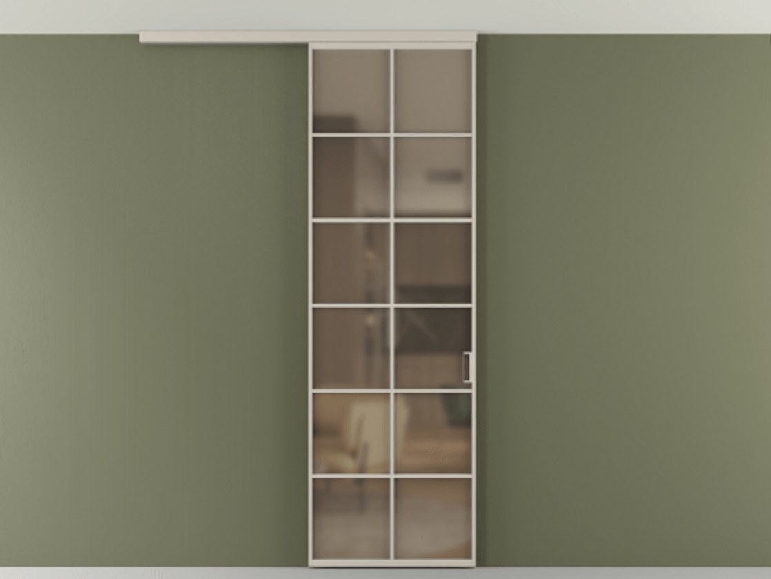 Перегородка Формато вдоль стены на потолок 1 створка АЛПР 040.05 Алюминий светло-бежевый Сатинированное бронзовое стекло, триплекс Цена 107852 ₽ | Volhovec