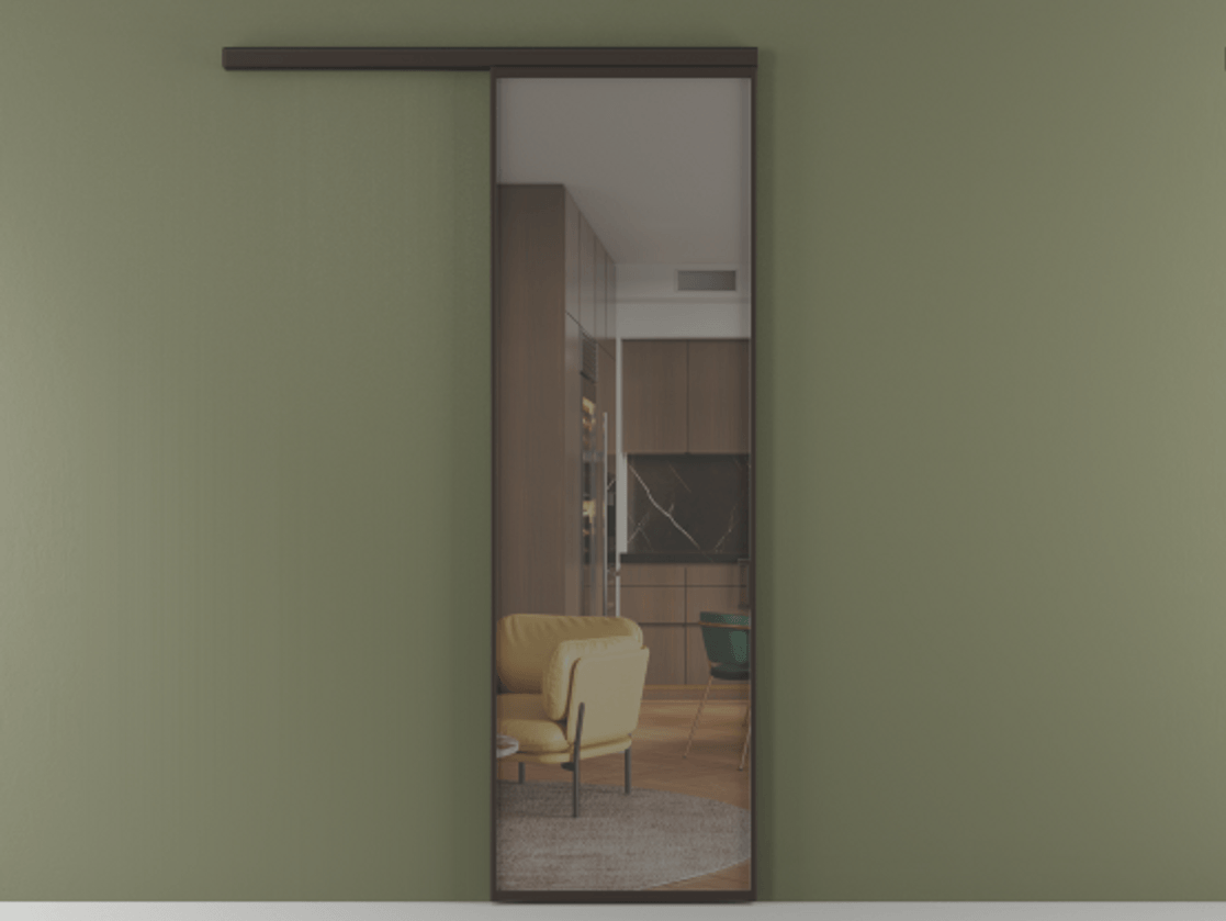 Перегородка Formato вдоль стены 1 створка АЛПР 040.01 Алюминий антрацит Прозрачное серое стекло, триплекс Цена 101760 ₽  | Volhovec