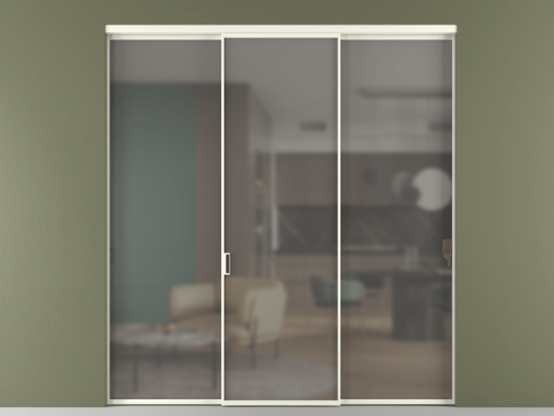 Перегородка Формато внутри проёма 3 створки АЛПР 040.01 Алюминий жемчужный Сатинированное серое стекло, триплекс Цена 225125 ₽ | Volhovec