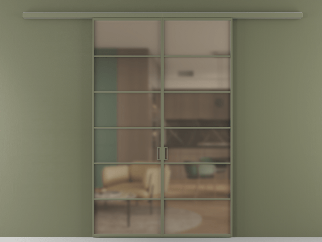 Перегородка Formato вдоль стены 2 створки АЛПР 040.04 Алюминий оливковый тёмный Сатинированное бронзовое стекло, триплекс Цена 248600 ₽ | Volhovec