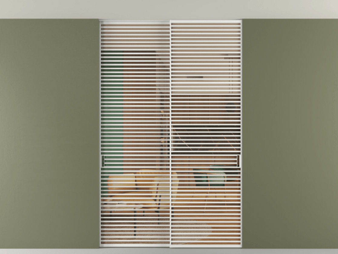 Перегородка Формато внутри проёма скрытое крепление в потолок 2 створки АЛПР 040.07 Алюминий белоснежный Прозрачное оранжевое стекло, триплекс Цена 409915 ₽ | Volhovec