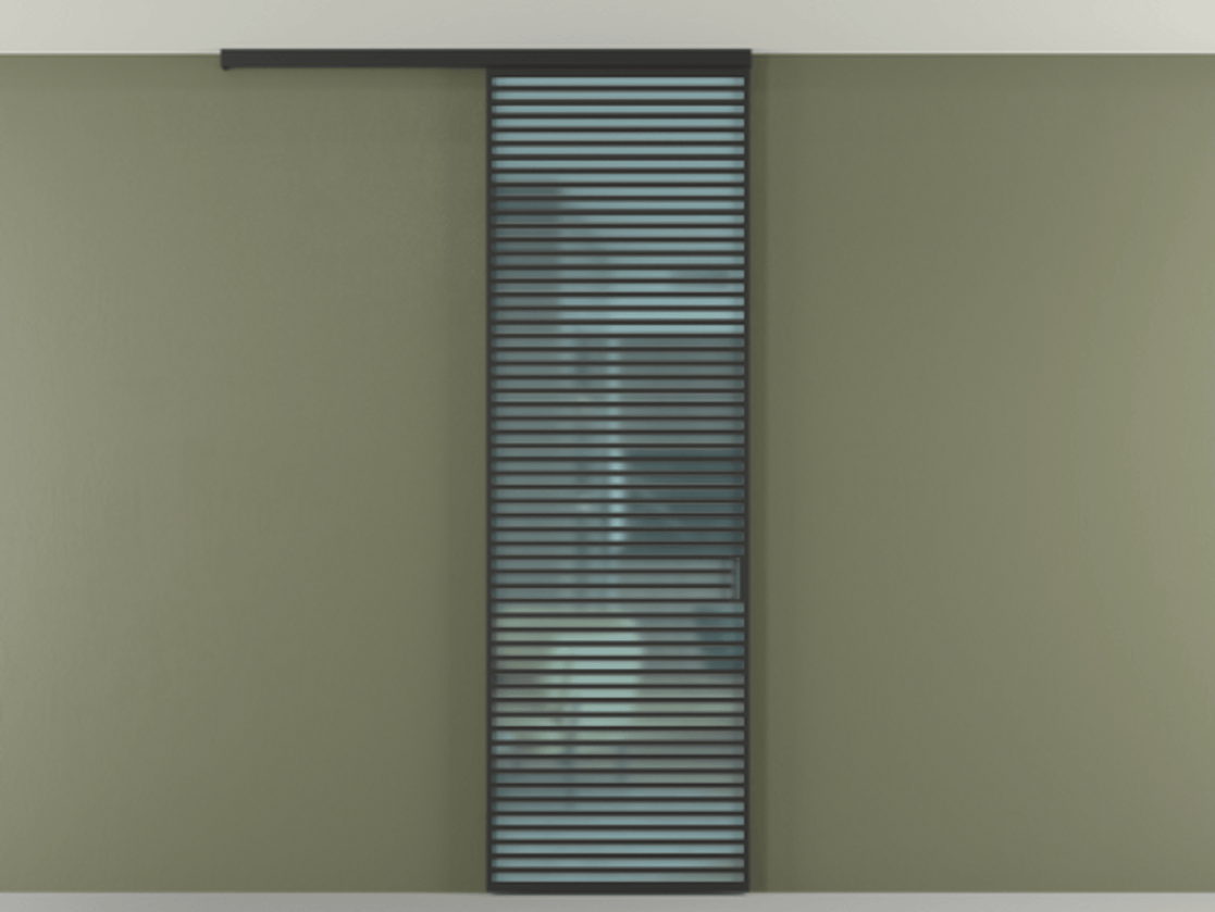 Перегородка Formato вдоль стены на потолок 1 створка АЛПР 040.07 Алюминий Черный Сатинированное голубое стекло, триплекс Цена 179224 ₽ | Volhovec