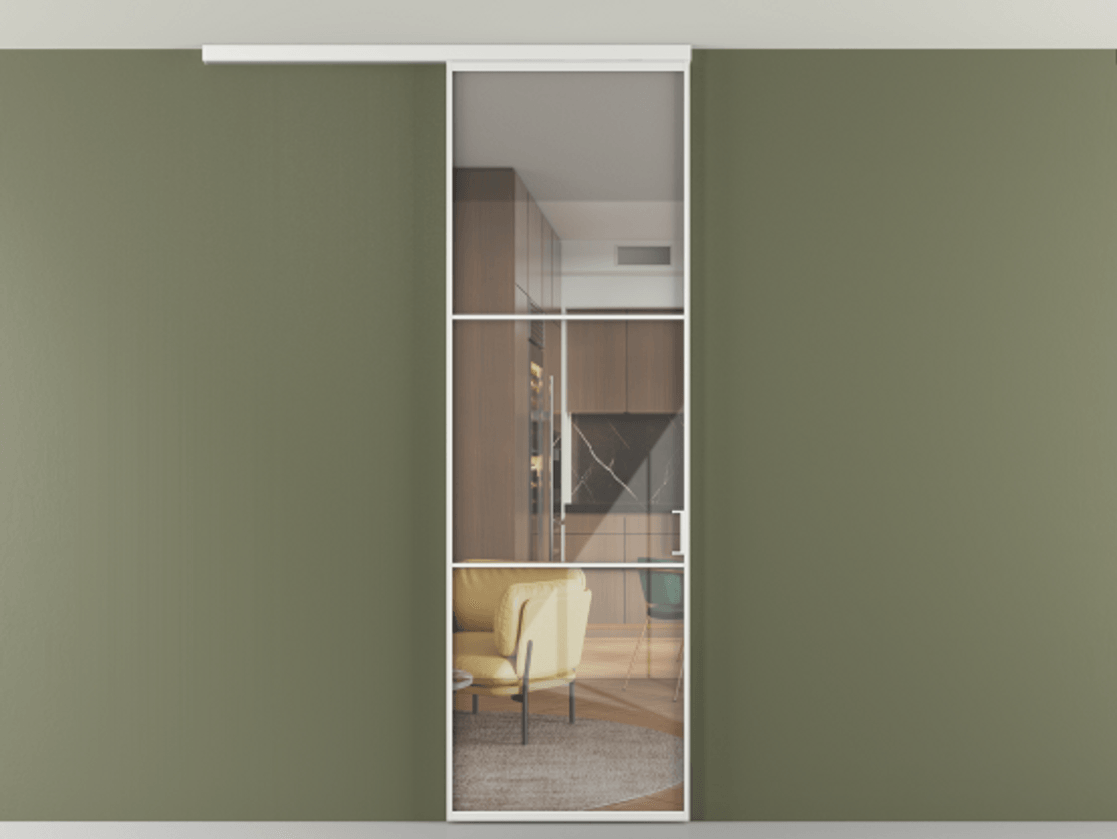 Перегородка Формато вдоль стены на потолок 1 створка АЛПР 040.03 Алюминий белоснежный Рефлективное прозрачное стекло "Стопсол", калёное. Цена 107388 ₽ 1. Полотно 2 шт. (800/2100 мм)
2. Комплект установки раздвижной системы
3. Базовый комплект фурнитуры
4.Ручка Рондо. Фабрика дверей Волховец 8 (800) 551 43 19 Перегородка Формато вдоль стены на потолок 1 створка АЛПР 040.03 Алюминий белоснежный Рефлективное прозрачное стекло "Стопсол", калёное Цена 107388 ₽ | Volhovec