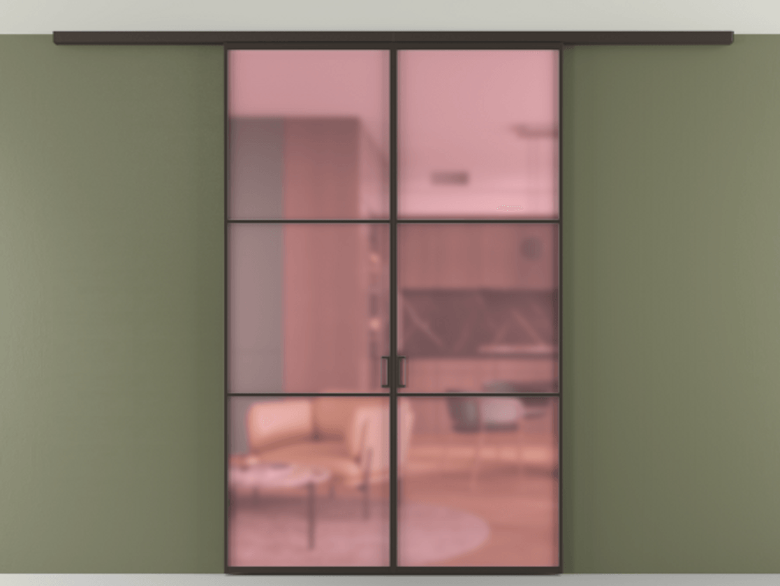 Перегородка Formato вдоль стены на потолок 2 створки АЛПР 040.03 Алюминий антрацит Сатинированное розовое стекло, триплекс Цена 227920 ₽ | Volhovec