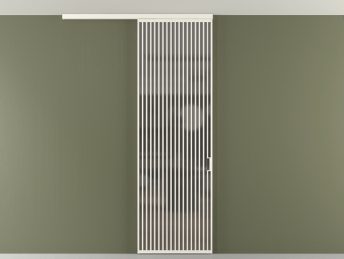 Перегородка Формато вдоль стены на потолок 1 створка АЛПР 040.06 Алюминий жемчужный Сатинированное серое стекло, триплекс Цена 38007280 so'm | Volhovec