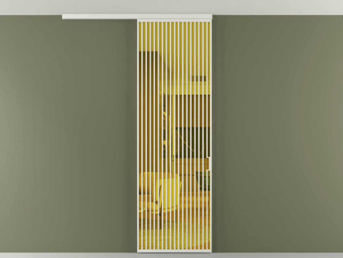 Перегородка Формато вдоль стены на потолок 1 створка АЛПР 040.06 Алюминий серый Прозрачное жёлтое стекло, триплекс Цена 177708 ₽ | Volhovec