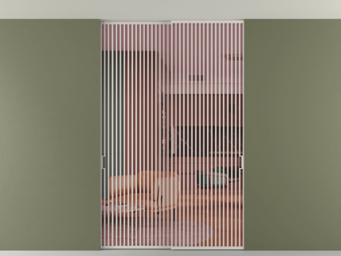 Перегородка Формато внутри проёма скрытое крепление в потолок 2 створки АЛПР 040.06 Алюминий тёплый серый Прозрачное розовое стекло, триплекс Цена 409915 ₽ | Volhovec