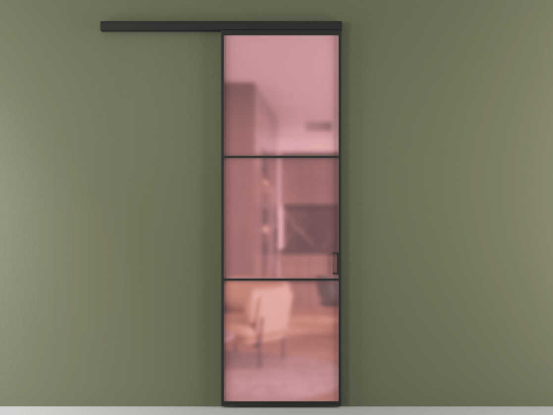 Перегородка Formato вдоль стены 1 створка АЛПР 040.03 Алюминий Черный Сатинированное розовое стекло, триплекс Цена 101900 ₽  | Volhovec