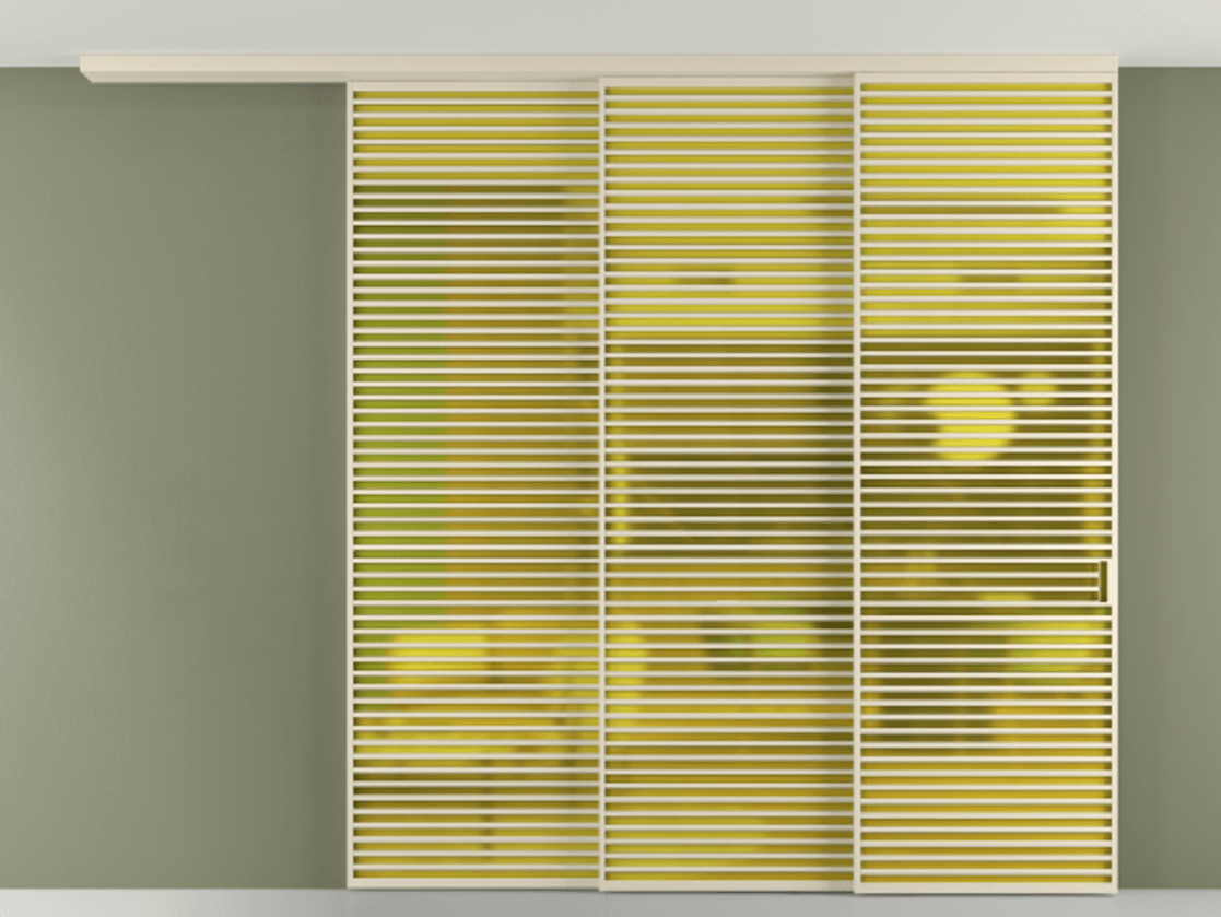 Перегородка Formato вдоль стены на потолок телескопик синхро 3 АЛПР 040.07 Алюминий бежево-серый Сатинированное жёлтое стекло, триплекс Цена 142002560 so'm | Volhovec