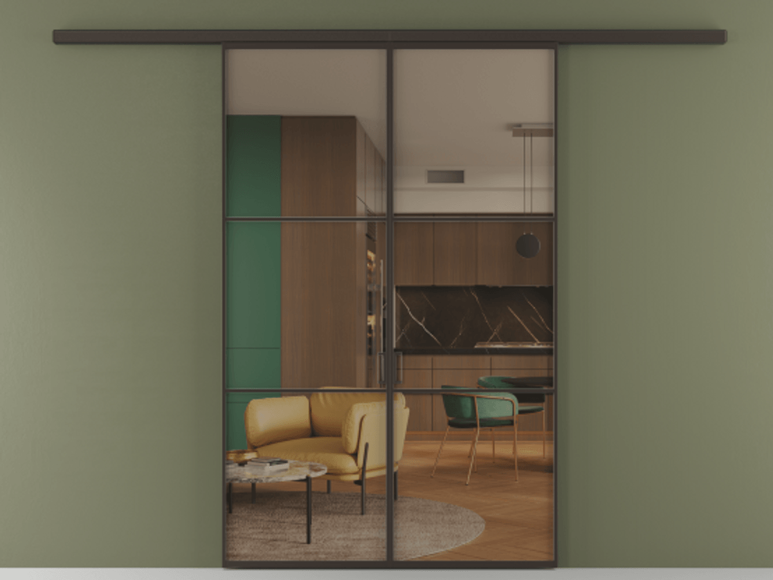 Перегородка Formato вдоль стены 2 створки АЛПР 040.03 Алюминий антрацит Прозрачное бронзовое стекло, триплекс Цена 233000 ₽ | Volhovec