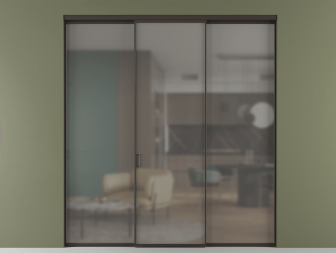 Перегородка Формато внутри проёма 3 створки АЛПР 040.01 Алюминий антрацит Сатинированное серое стекло, триплекс Цена 225125 ₽ | Volhovec