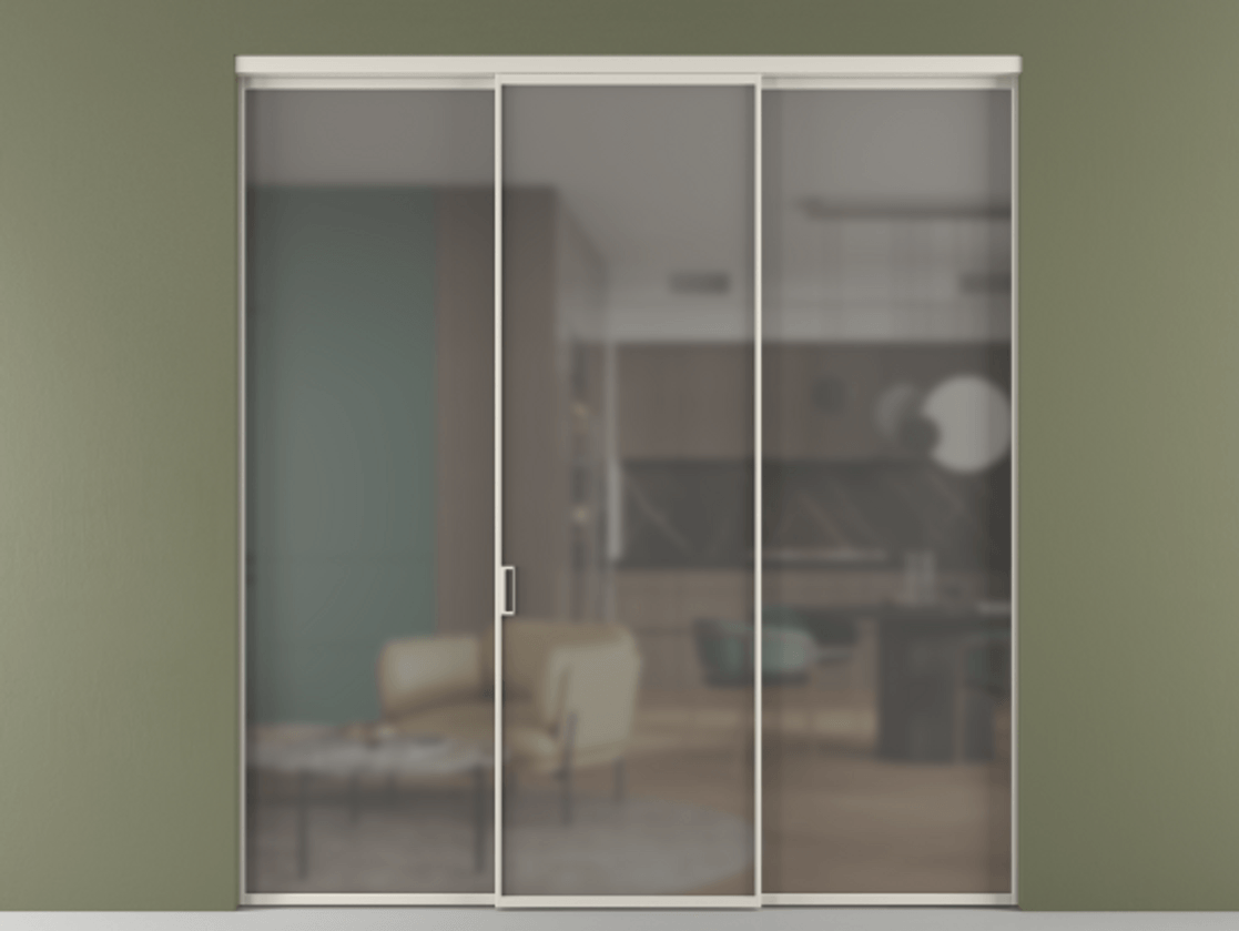 Перегородка Формато внутри проёма 3 створки АЛПР 040.01 Алюминий облачно-серый Сатинированное серое стекло, триплекс Цена 225125 ₽ | Volhovec