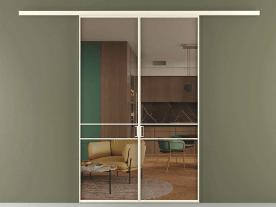 Перегородка Formato вдоль стены 2 створки АЛПР 040.02 Алюминий молочно-белый Прозрачное бронзовое стекло, триплекс Цена 233000 ₽ | Volhovec