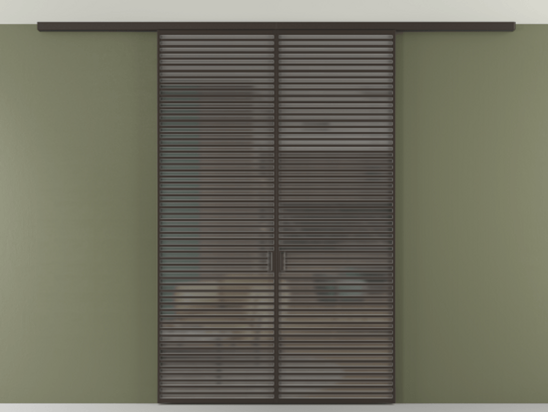 Перегородка Формато вдоль стены на потолок 2 створки АЛПР 040.07 Алюминий антрацит Сатинированное серое стекло, триплекс Цена 367356 ₽ | Volhovec