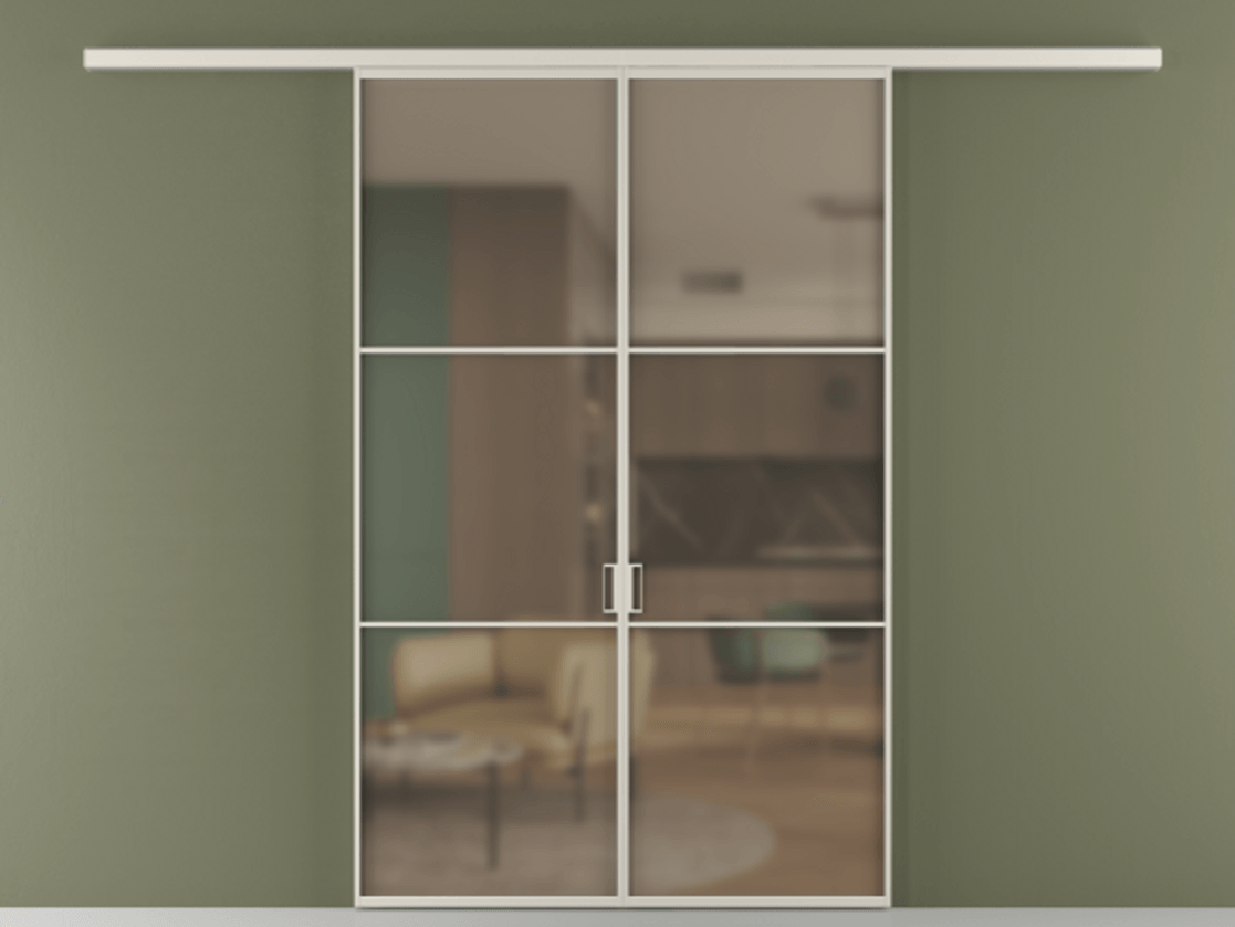 Перегородка Formato вдоль стены 2 створки АЛПР 040.03 Алюминий облачно-серый Сатинированное бронзовое стекло, триплекс Цена 233000 ₽ | Volhovec