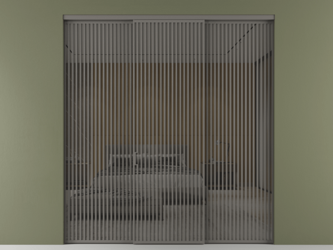 Перегородка Формато внутри проёма 3 створки АЛПР 040.06 Алюминий классический серый Рефлективное серое стекло "Стопсол", калёное Цена 611600 ₽ | Volhovec