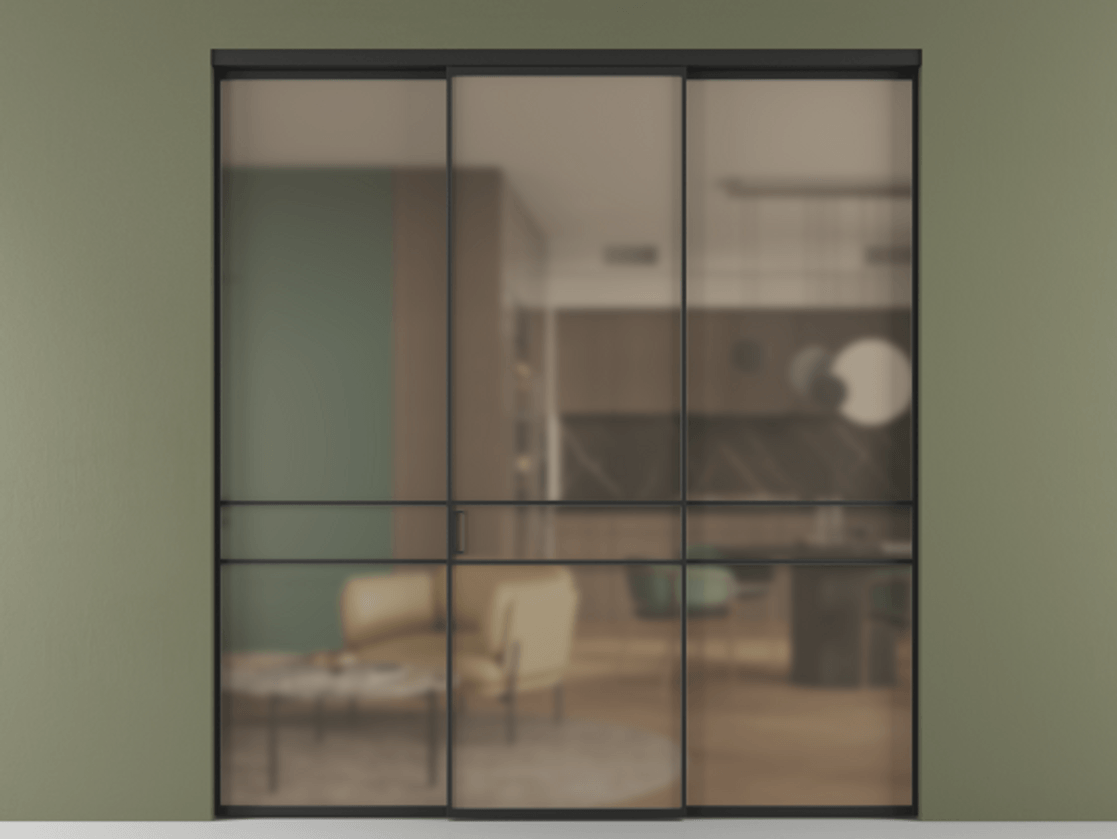 Перегородка Формато внутри проёма 3 створки АЛПР 040.02 Алюминий Черный Сатинированное бронзовое стекло, триплекс Цена 227975 ₽ | Volhovec