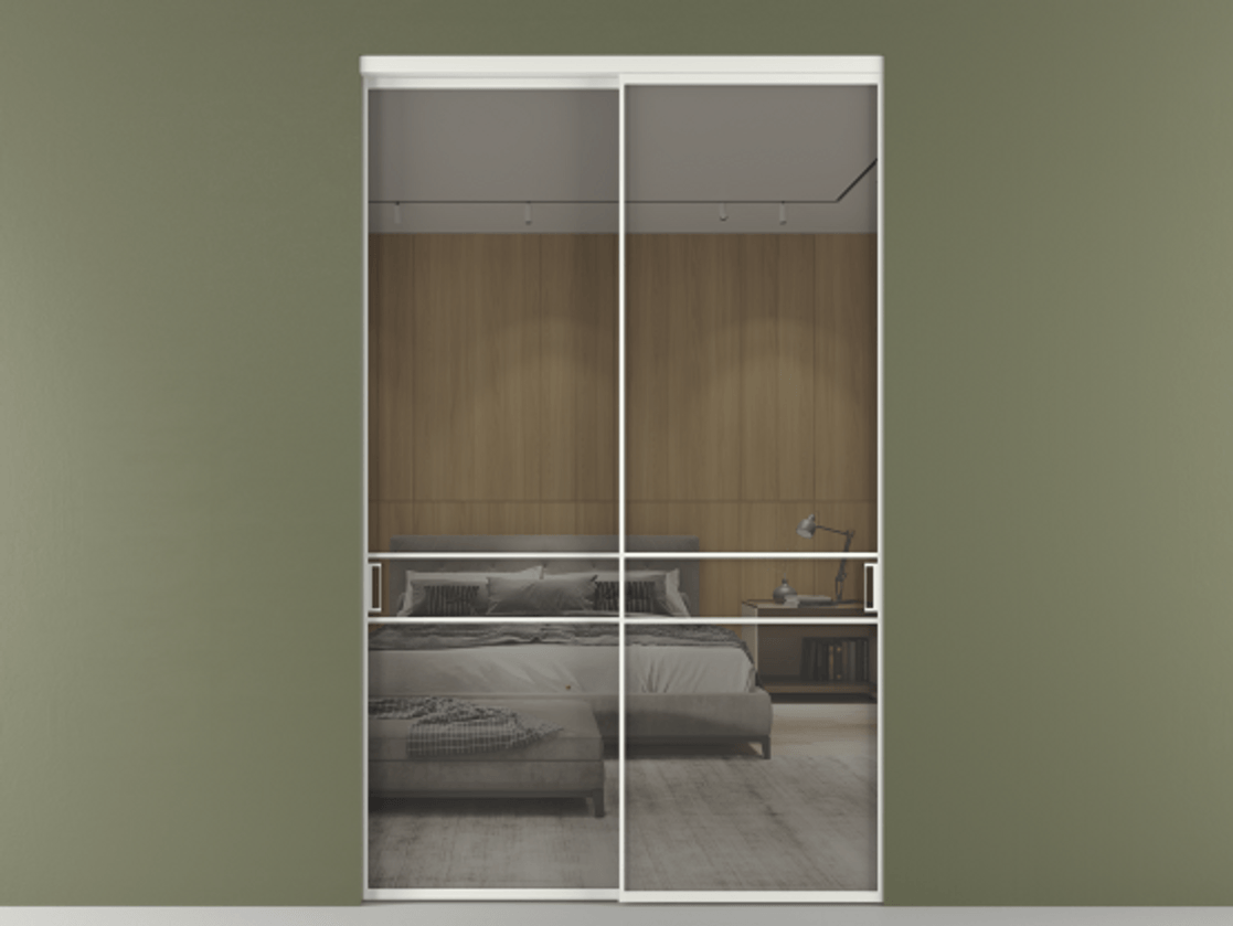 Перегородка Формато внутри проёма 2 створки АЛПР 040.02 Алюминий светло-серый Рефлективное серое стекло "Стопсол", калёное Цена 478300 ₽  | Volhovec