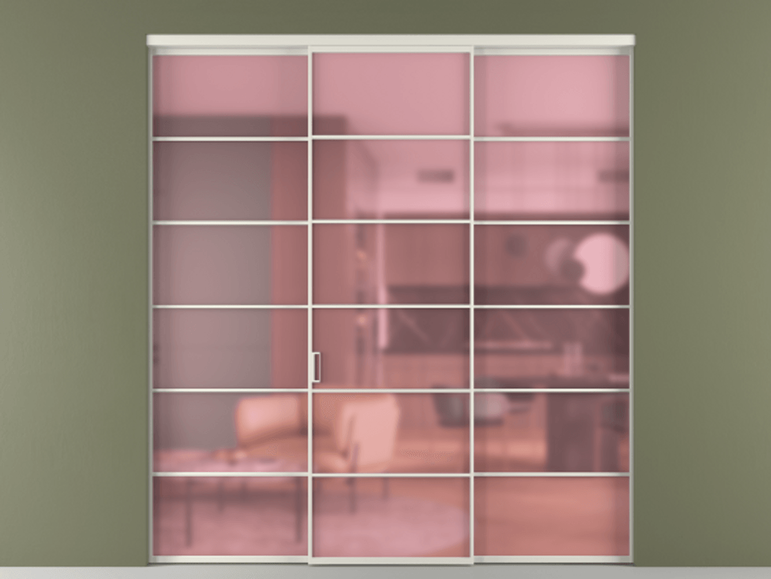 Перегородка Формато внутри проёма 3 створки АЛПР 040.04 Алюминий Белый Сатинированное розовое стекло, триплекс Цена 244625 ₽ | Volhovec