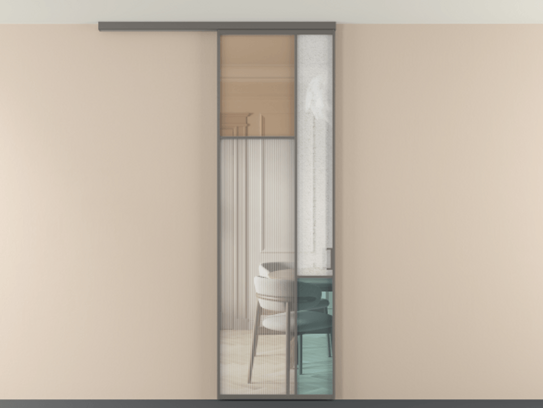 Перегородка Мозаик вдоль стены на потолок 1 створка АЛПР 041.10 Алюминий классический серый Комбинация стекол Группы 1 и Группы 3 Цена 141040 ₽ | Volhovec