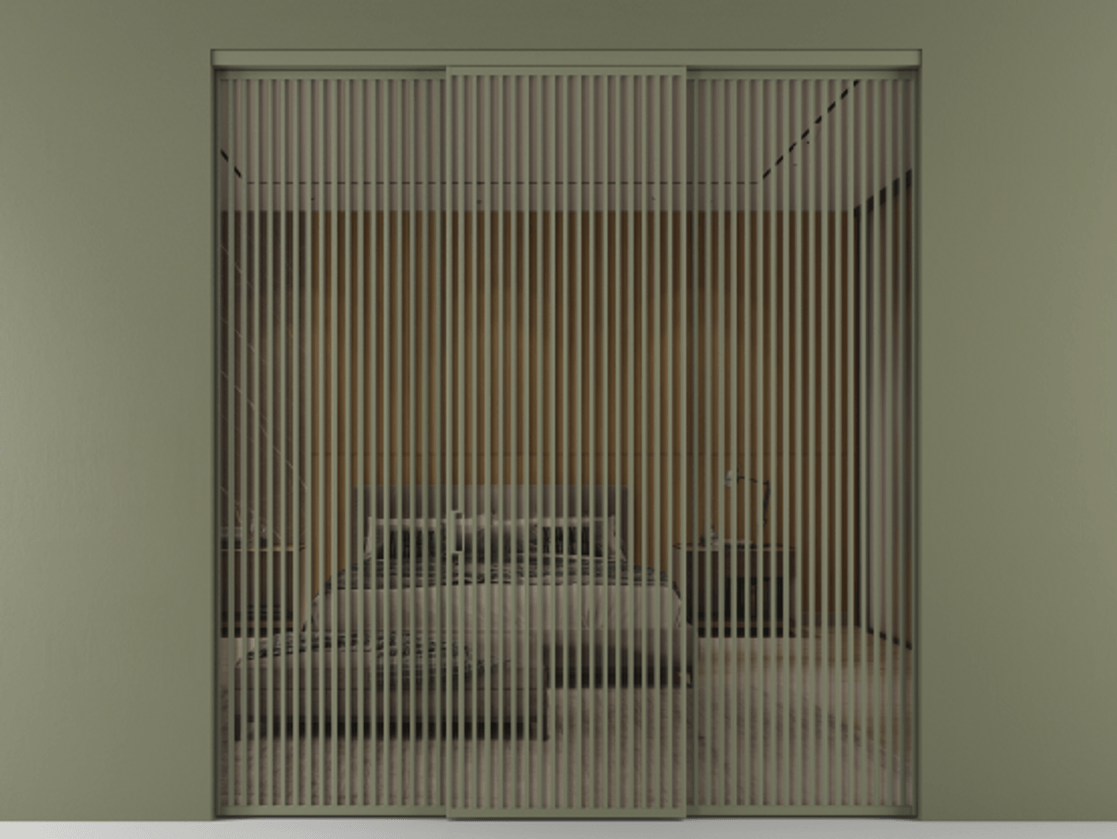 Перегородка Формато внутри проёма 3 створки АЛПР 040.06 Алюминий оливковый тёмный Рефлективное бронзовое стекло "Стопсол", калёное Цена 611600 ₽ | Volhovec